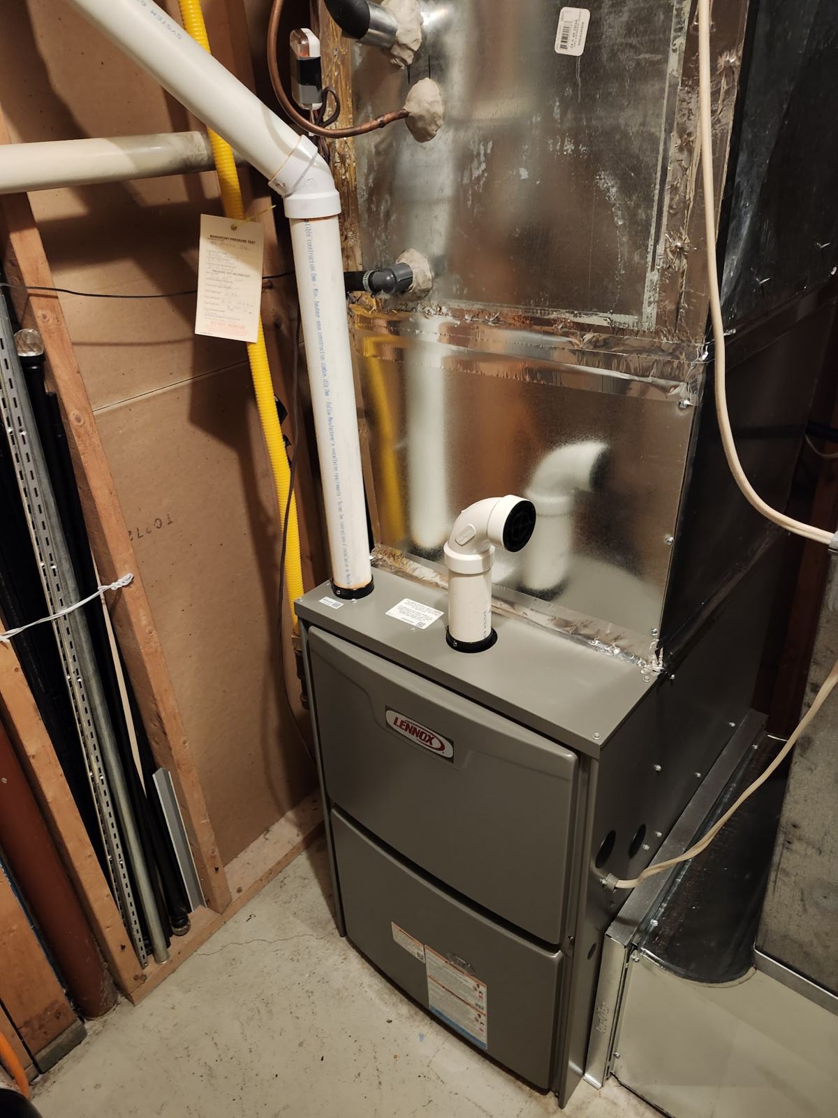 A Lennox furnace installed with new venting