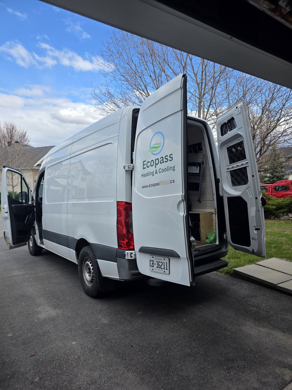 The Ecopass Heating and Cooling van with its rear doors open
